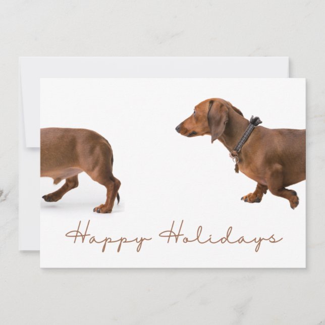 Tarjeta Festiva Navidades minimalistas de Dachshund felices (Anverso)