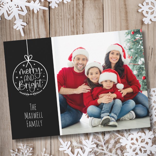 Tarjeta Festiva Navidades minimalistas de foto merry Bright (Minimalist Photo Merry Bright Christmas Holiday Card)