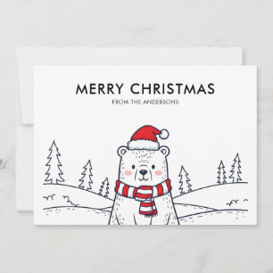 Tarjeta Festiva Navidades minimalistas de oso polar de manos libre
