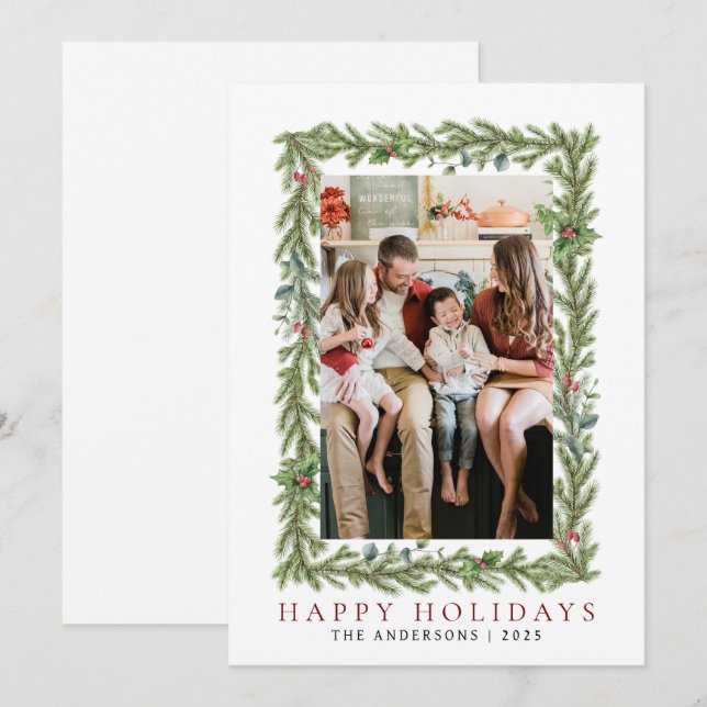 Tarjeta Festiva Navidades minimalistas elegantes | Familia moderna (Anverso / Reverso)