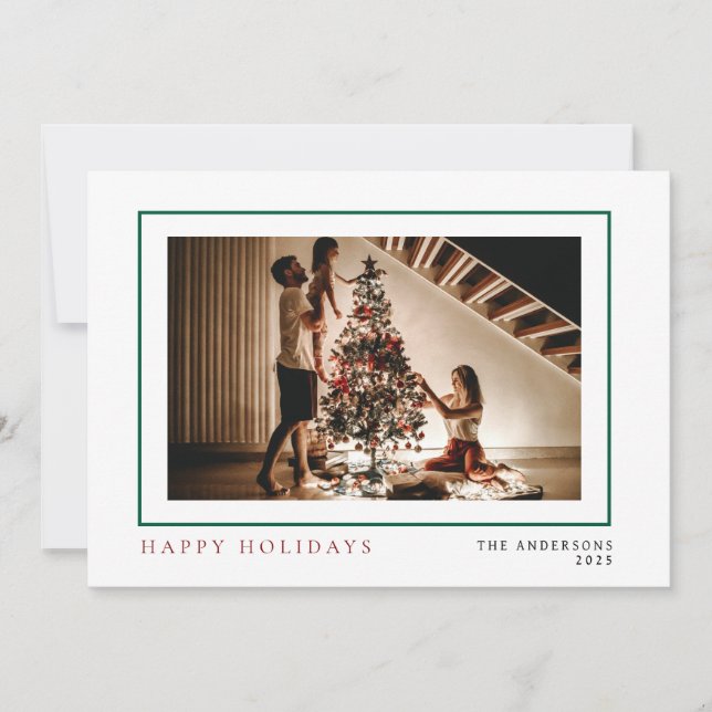 Tarjeta Festiva Navidades minimalistas elegantes | Retrato familia (Anverso)
