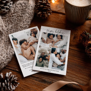 Tarjeta Festiva Navidades Minimalistas felices guión de 4 fotos