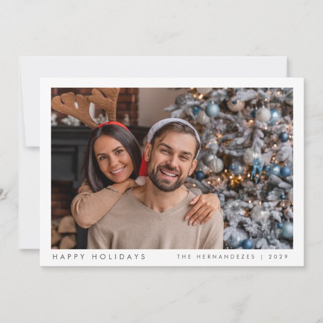 Tarjeta Festiva Navidades minimalistas foto familiar moderna verde (Anverso)