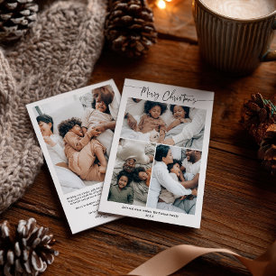 Tarjeta Festiva Navidades Minimalistas modernos guión de 4 fotos e