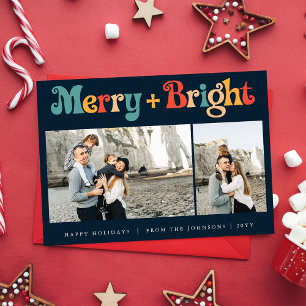 Tarjeta Festiva Navidades Minimalistas retro-modernos tres fotos