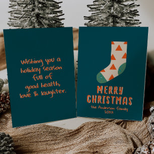 Tarjeta Festiva Navidades Minimalistas retro sock invernal sin fot