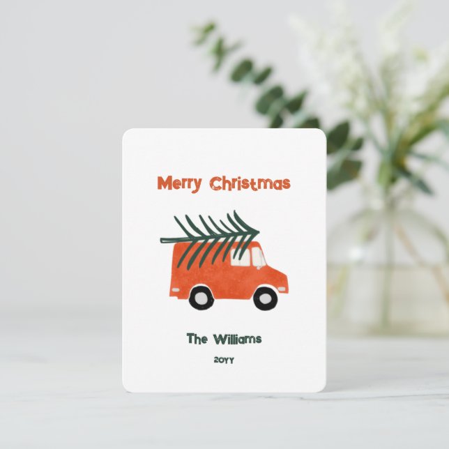 Tarjeta Festiva Navidades Mínimos Agrícola Camión Rojo (Anverso de pie)