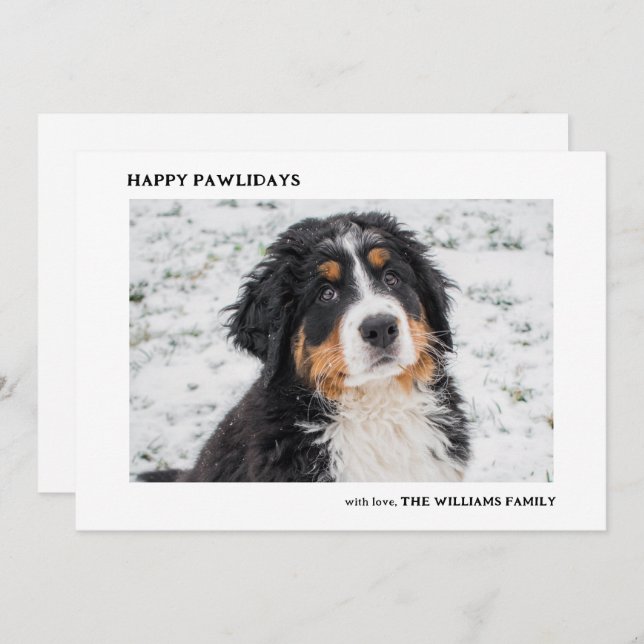 Tarjeta Festiva Navidades mínimos de fotografía de perro de montañ (Anverso / Reverso)