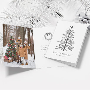 Tarjeta Festiva Navidades Mínimos De Gris Oscuro Pino Foto Doblada
