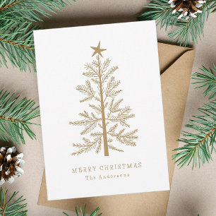Tarjeta Festiva Navidades Mínimos De Oro Foto De Árbol De Pino