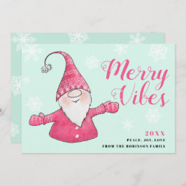 Tarjeta Festiva Navidades Mint Green Pink Cute Gnome Merry Vibes