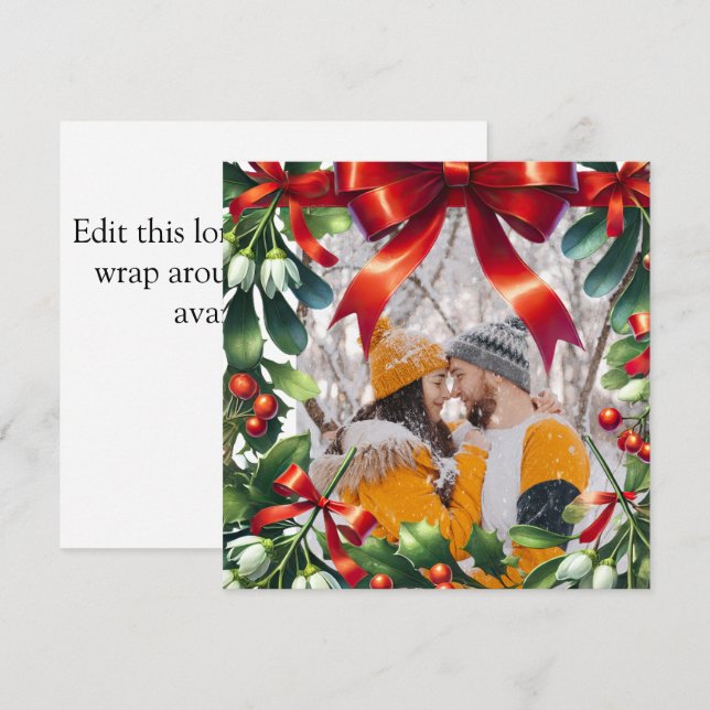 Tarjeta Festiva Navidades mistletoborde con arco rojo (Anverso / Reverso)