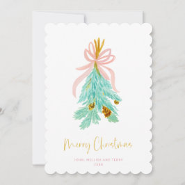 Tarjeta Festiva Navidades Mistletoe del Pastel Pink Farmhouse Chec