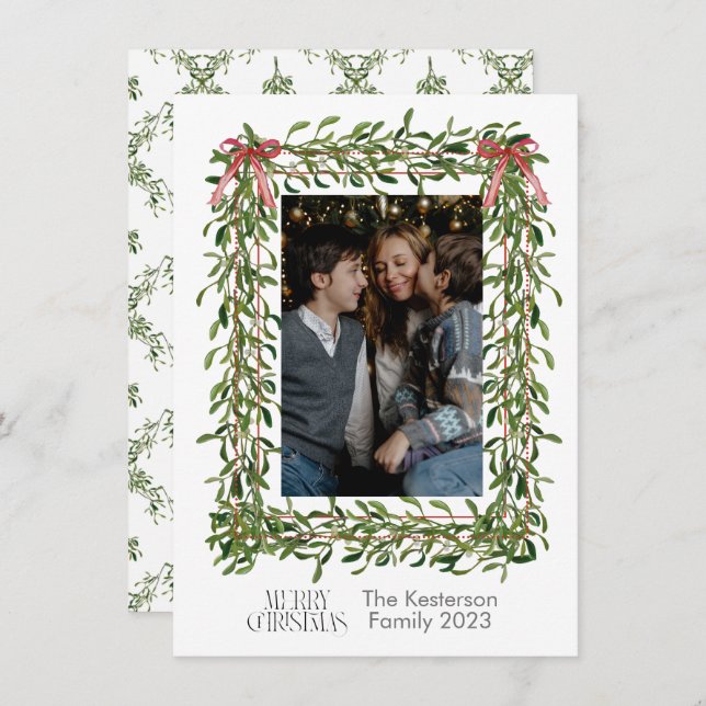 Tarjeta Festiva Navidades Mistletoe Trellis Photo (Anverso / Reverso)