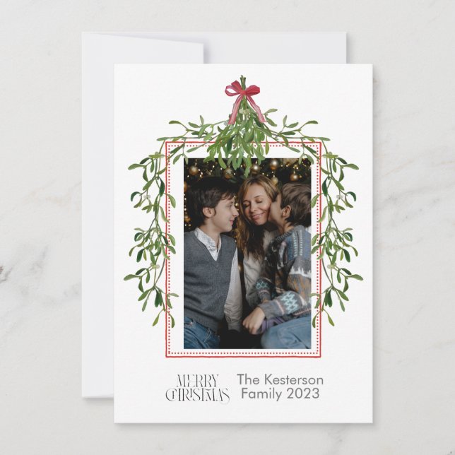 Tarjeta Festiva Navidades Mistletoe Trellis Photo (Anverso)
