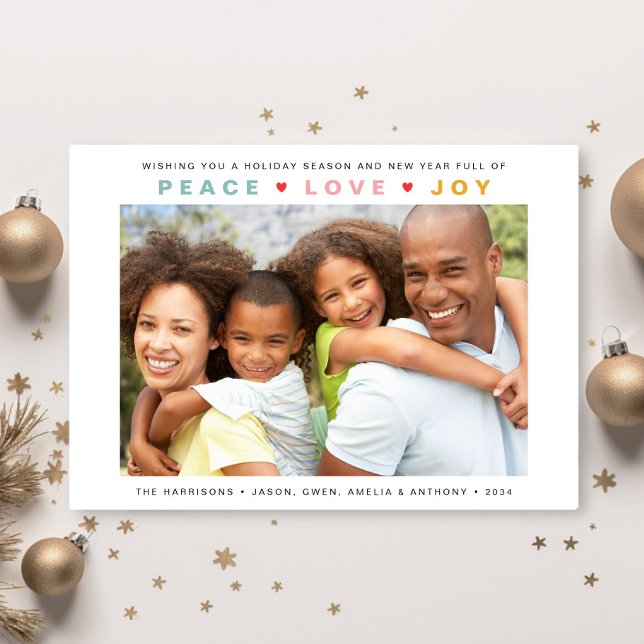 Tarjeta Festiva Navidades Moderno de la Paz Ama Joy Foto (Share the love and warmth of the season with your personalized photo Christmas card)