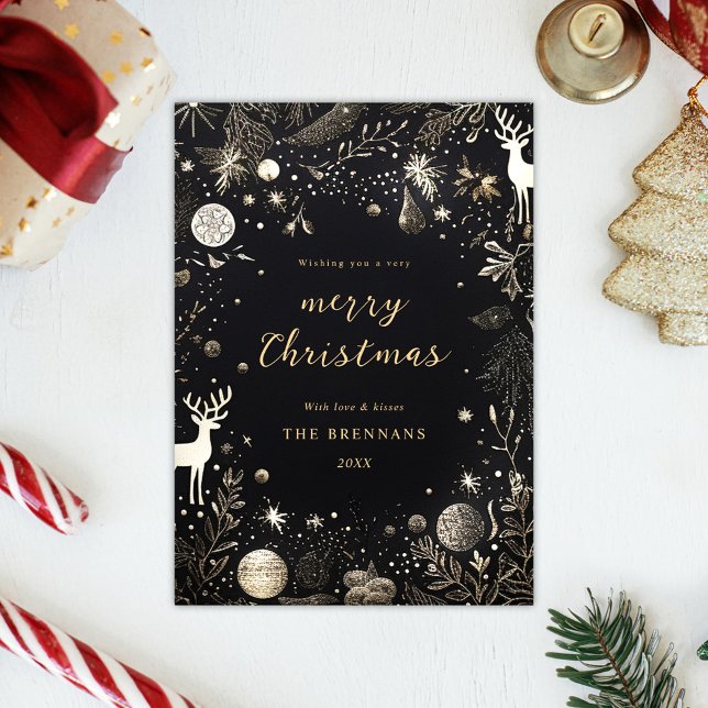 Tarjeta Festiva Navidades moderno elegante negro festivo (Christmas Modern Elegant Black Festive Holiday Card)