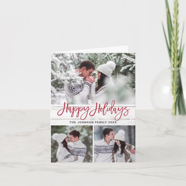 Tarjeta Festiva Navidades modernos 4 FOTOGRAFÍA Saludo de madera r (Anverso)
