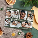 Tarjeta Festiva Navidades modernos Año Nuevo Seis Collage de fotos<br><div class="desc">Navidades modernos con tarjeta de vacaciones verde de seis Collages de fotos de Año Nuevo de Año Nuevo. (Foto de Ketut Subiyanto en Pexels. Por favor,  reemplácelo por el suyo propio.)</div>