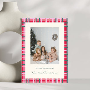 Tarjeta Festiva Navidades modernos colocados foto de familia verde