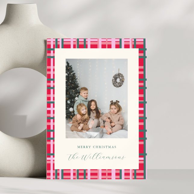 Tarjeta Festiva Navidades modernos colocados foto de familia verde (Subido por el creador)