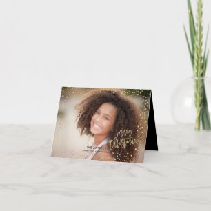 Tarjeta Festiva Navidades modernos con fotos con letras de oro y p