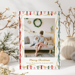 Tarjeta Festiva Navidades modernos Coquette Bow Pattern 1 Photo