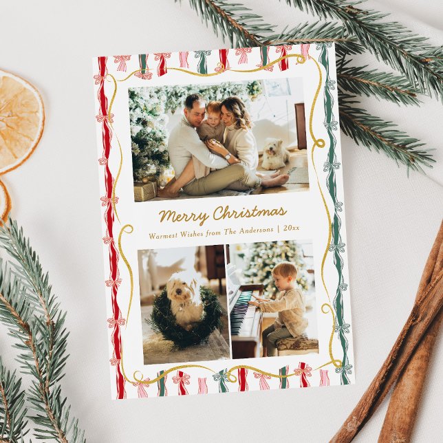 Tarjeta Festiva Navidades modernos Coquette Bow Pattern 3 Photo (Subido por el creador)