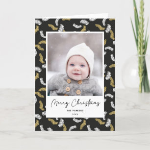 Tarjeta Festiva Navidades modernos de Black Script Gold Pine Mistl