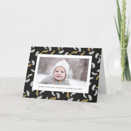 Tarjeta Festiva Navidades modernos de Black Script Gold Pine Mistl