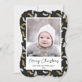 Tarjeta Festiva Navidades modernos de Black Script Gold Pine Mistl