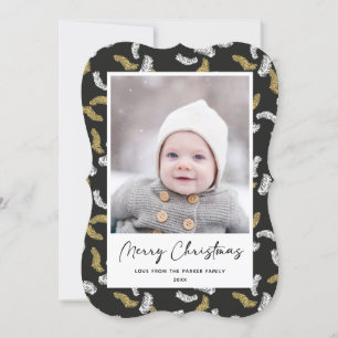 Tarjeta Festiva Navidades modernos de Black Script Gold Pine Mistl