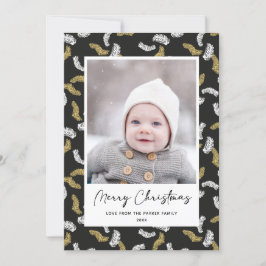 Tarjeta Festiva Navidades modernos de Black Script Gold Pine Mistl