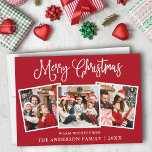 Tarjeta Festiva Navidades modernos de caligrafía divertida 3 foto<br><div class="desc">Moderna caligrafía de diversión guión Feliz Navidad 3 tarjeta de vacaciones - fondo rojo</div>