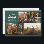 Tarjeta Festiva Navidades modernos de collage de fotos mínimo eleg<br><div class="desc">Moderno guión mínimo tarjeta de Navidades de vacaciones de collage de fotos de color verde y blanco. Diseño tradicional de Papá Noel y shilouette de trineo.</div>