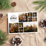 Tarjeta Festiva Navidades modernos de collage de fotos mínimo eleg<br><div class="desc">Moderno guión mínimo tarjeta de Navidades en blanco y negro para el collage de fotos de vacaciones. Diseño tradicional de Papá Noel y shilouette de trineo.</div>