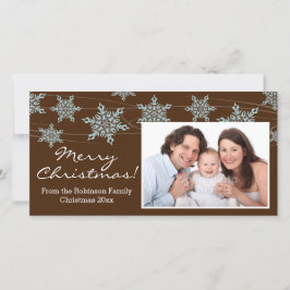 Tarjeta Festiva Navidades modernos de copos de nieve azul marrón