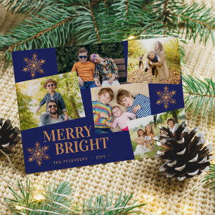 Tarjeta Festiva Navidades modernos de copos de nieve de color dora