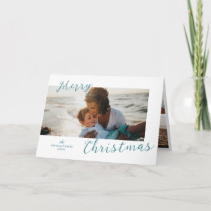 Tarjeta Festiva Navidades modernos de foto azul minimal