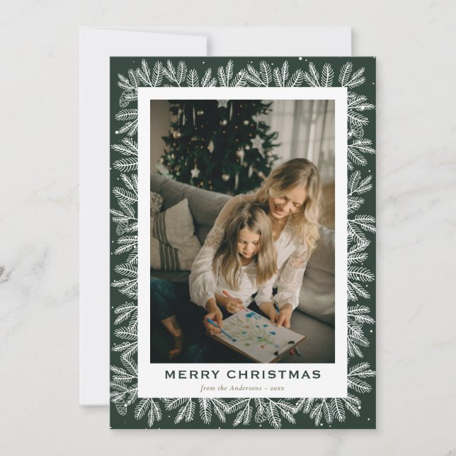 Tarjeta Festiva Navidades modernos de fotografía de pino verde (Anverso)