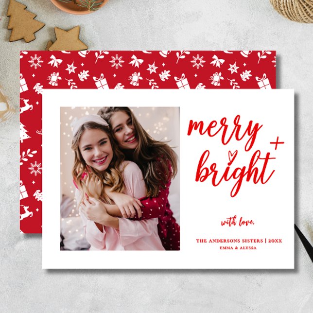 Tarjeta Festiva Navidades modernos de fotografía roja Merry Bright (Subido por el creador)
