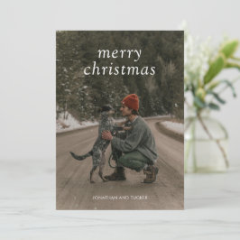 Tarjeta Festiva Navidades modernos de fotografía verde simple