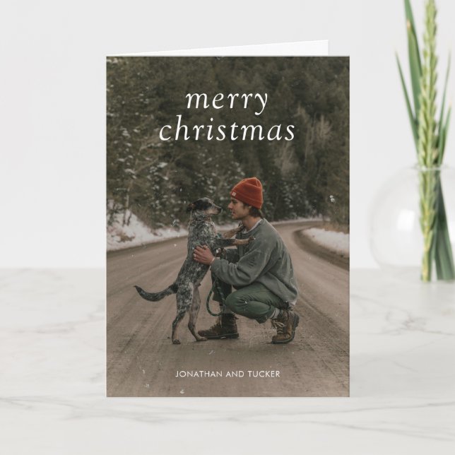 Tarjeta Festiva Navidades modernos de fotografía verde simple (Anverso)