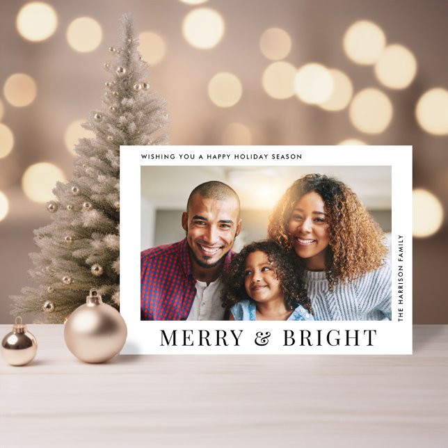 Tarjeta Festiva Navidades modernos de fotos de merry Bright (Share the love and warmth of the season with your personalized photo Christmas card)