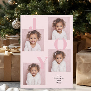 Tarjeta Festiva Navidades modernos de fotos de Rubor Pink JOY