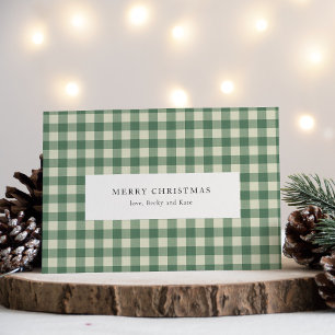 Tarjeta Festiva Navidades modernos de Gingham verde Rústico
