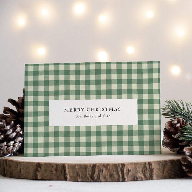 Tarjeta Festiva Navidades modernos de Gingham verde Rústico (Subido por el creador)