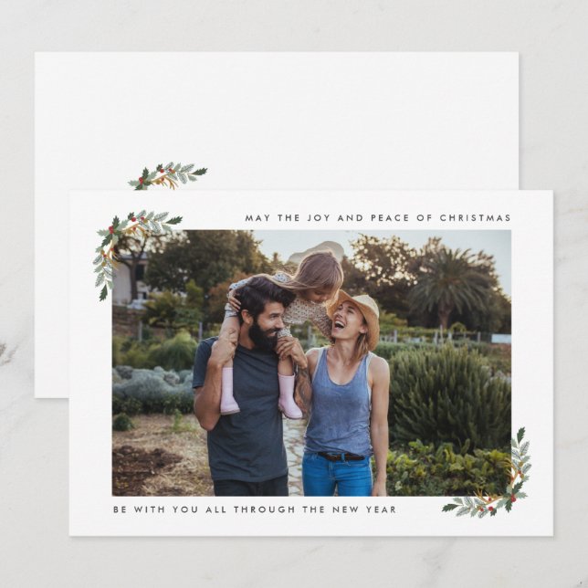 Tarjeta Festiva Navidades modernos de la fotografía de la familia  (Anverso / Reverso)