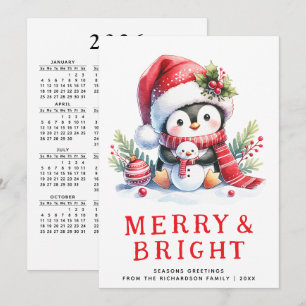 Tarjeta Festiva Navidades modernos de pingüino malhumorado y brill