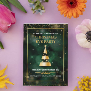 Tarjeta Festiva Navidades modernos del Oro Negro Verde Eve Fiesta